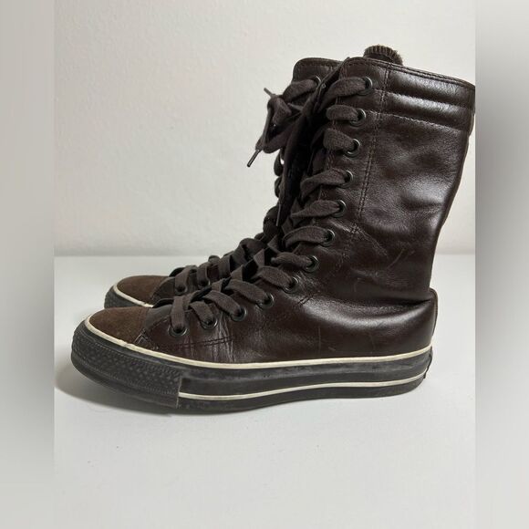 Vintage Converse Brown Leather/Suede Hi Top Sneakers Lace Up size 5,5 Y2K - Picture 1 of 10